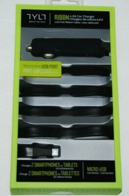 TYLT Ribbon 4.8 Amp Car Charger Micro USB with USB port 3 feet NEW - Image 1 of 3