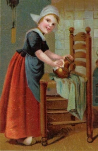 1911 Cute Dutch Girl Milwaukee Daily News Carrier Greeting Calendar Trade Card - Picture 1 of 3