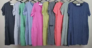 New Ladies Summer Italian Quirky Striped Cotton Scoop Neck Tunic Dress - Picture 1 of 11