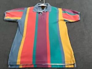 Vtg Boston Traders Mens Medium Vertical Stripe Cotton Polo Shirt - Picture 1 of 6