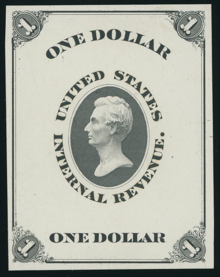 Turner Essay 20, $1 Lincoln, Black on White Glazed Paper, Scarce Revenue Essay - Image 1 of 1