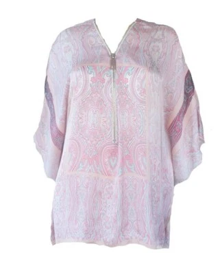 CARMEN MARC VALVO Women's Size S/M Pink Poncho Blouse Paisley Top W/ Zipper - Image 1 of 4