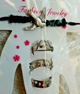 3 Semi Anelli Stelle e Luna Cuori e Cerchi e Bracciale con Rondine - Nuovo - Imagen 1 de 6