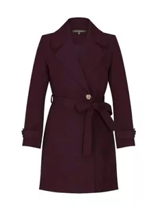 💜 NEW - Liz Jordan Size 14 Plum & Gold Button Tie Waist Coat - RRP $199.99 💜 - Picture 1 of 6