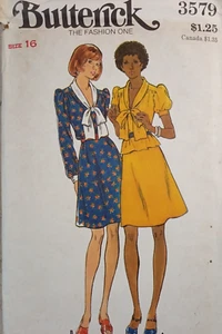 BUTTERICK 3579 VTG 70s Dress loose midi Aline V Ties Blouse Shirt Skirt 16 UNCUT - Picture 1 of 8