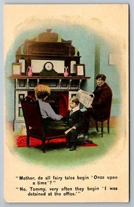 Frau glaubt nicht Ehemann im Büro inhaftiert Bamforth Comic um 1908 Postkarte - Bild 1 von 2