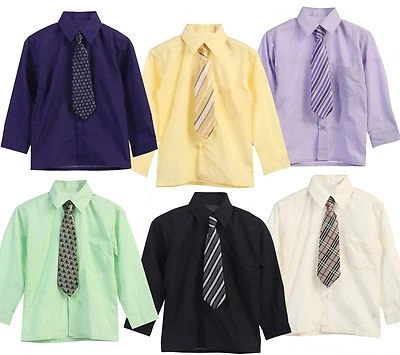 Boys Dress Shirt Long Sleeve Tie 15 Colors Solid Size 5-20 Big Boy New With Tags - Image 1 of 2