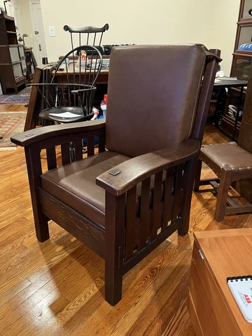 Antique Harden Arts And Craft Mission Oak Large Beefy Wavy Arm Armchair Stickley Cover