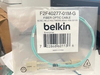 F2F40277-01M-G  Belkin SC/SC; 50/125; 1M;Lo Multimode ;  10 GB Aqua(Q2) - Image 1 of 4