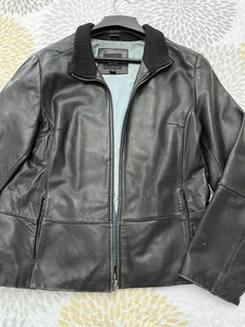 APT 9 Lambskin Black Genuine Leather Jacket Womens Size L Modern Classic Zip - Picture 1 of 9