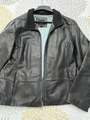 APT 9 Lambskin Black Genuine Leather Jacket Womens Size L Modern Classic Zip - Изображение 1 из 4