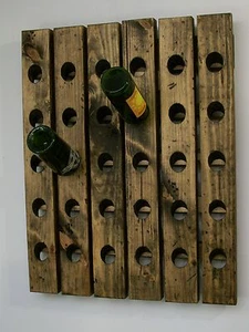 Wall Wine Riddling Rack Distressed Wood Handmade Wall Hanging - Picture 1 of 4