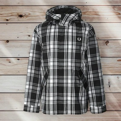 FRED PERRY Water Resistant Twill Check Jacket Parka  J1545 102 £200 Size Large - Image 1 of 4