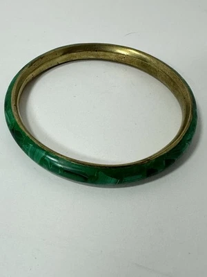 Brazalete antiguo chino de latón y malaquita Foto 1 de 4