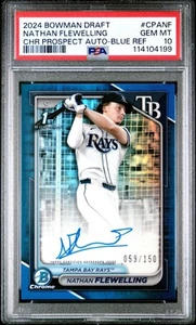 2024 Bowman Draft Chrome 1st Nathan Flewelling True Blue Auto #/150 PSA 10 - Picture 1 of 3
