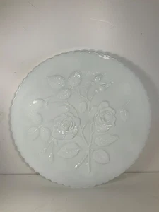 Vintage Imperial Milk glass Embossed Roses Cake Platter 10.5 in. - Picture 1 of 9