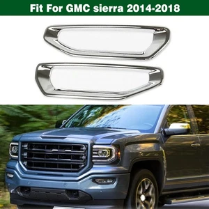 Pair Chrome Front Bumper Fog Light Cover Frame Trim For GMC Sierra 2014-2018 - Picture 1 of 13