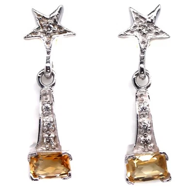 Plata 925 4 x 6 mm. Pendientes de citrino amarillo dorado y circón blanco regalo para sus Foto 1 de 4