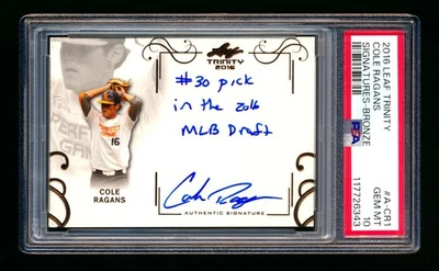 2016 LEAF TRINITY COLE RAGANS RC ON-CARD INSCRIPTION AUTO ROOKIE PSA 10! POP 1! - Image 1 of 2