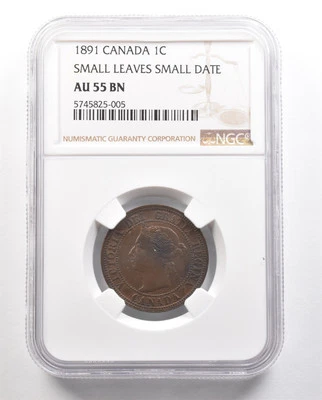 1891 Canada Large Cent Small Leaves Small Date AU55 BN NGC *6473 - Image 1 of 3
