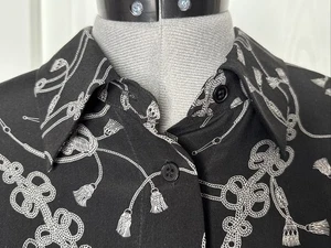 Vtg. Y2K Jones New York 100% Silk Black w/Grey Design Blouse Womens Size 16W NWT - Picture 1 of 11