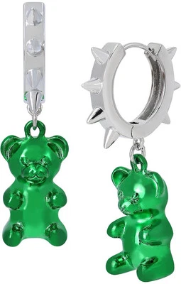Pendientes Huggie Betsey Johnson PUNK N SPICE Oso Gomoso Verde Metálico Tono Plateado Foto 1 de 3