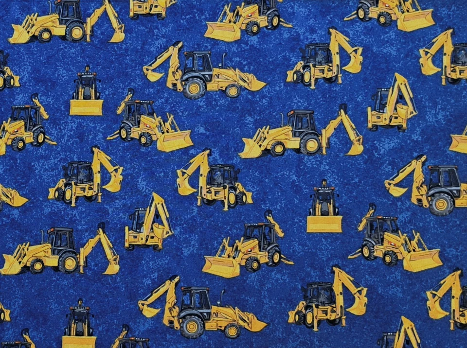 1 Yard Diggers Construction Vehicles Trucks Blue 100% Cotton Sewing Fabric  - Image 1 of 1