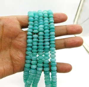 AAA+ Rare Amazonite Smooth Rondelle Beads Gemstone | 7-10 MM Amazonite Plain - Picture 1 of 4