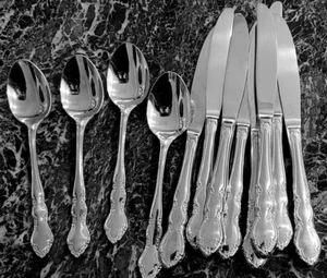 7 DINNER KNIVES 4 OVAL SOUP SPOONS Retroneu JENNA Stainless Steel 18/8 KOREA - Picture 1 of 4