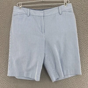 Talbots Shorts Women 8 Blue White Stripe Chino Seersucker Beach Everyday Casual* - Picture 1 of 13