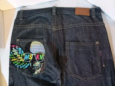 Pantalones de mezclilla Miskeen Originales para hombre 38/32 bordados alas calavera Y2K desgastados holgados Foto 1 de 4