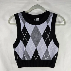 H&M Divided Cropped Argyle Pullover Weste Damen XS schwarz grau Rundhals - Bild 1 von 4