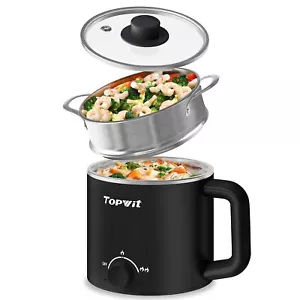 Hot Pot Electric With Steamer 1.6l Ramen Cooker Electric Pot For Pasta Shabushab - Picture 1 of 7