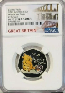 2020 GREAT BRITAIN SILVER 50 PENCE WINNIE THE POOH NGC PF 70 ULTRA CAMEO PERFECT - Picture 1 of 4