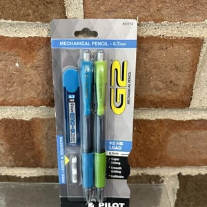 PILOT #31774 2 PK MECHANICAL PENCILS #2 HB LEAD 0.7 MM WITH ERASERS BLUE/GREEN - Picture 1 of 2