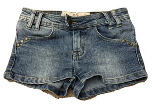 Jackie & Jane Girls Denim Shortie Shorts Medium Wash Metallic Studs on Pockets 8 - Picture 1 of 12