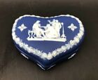 Beautiful Antique Wedgwood Dark Blue Dipped Jasperware Heart Shaped Lidded Box