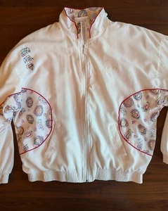 Giacca a vento vintage Reebok taglia large bianca pista giacca arcobaleno paisley anni 90 - Foto 1 di 8