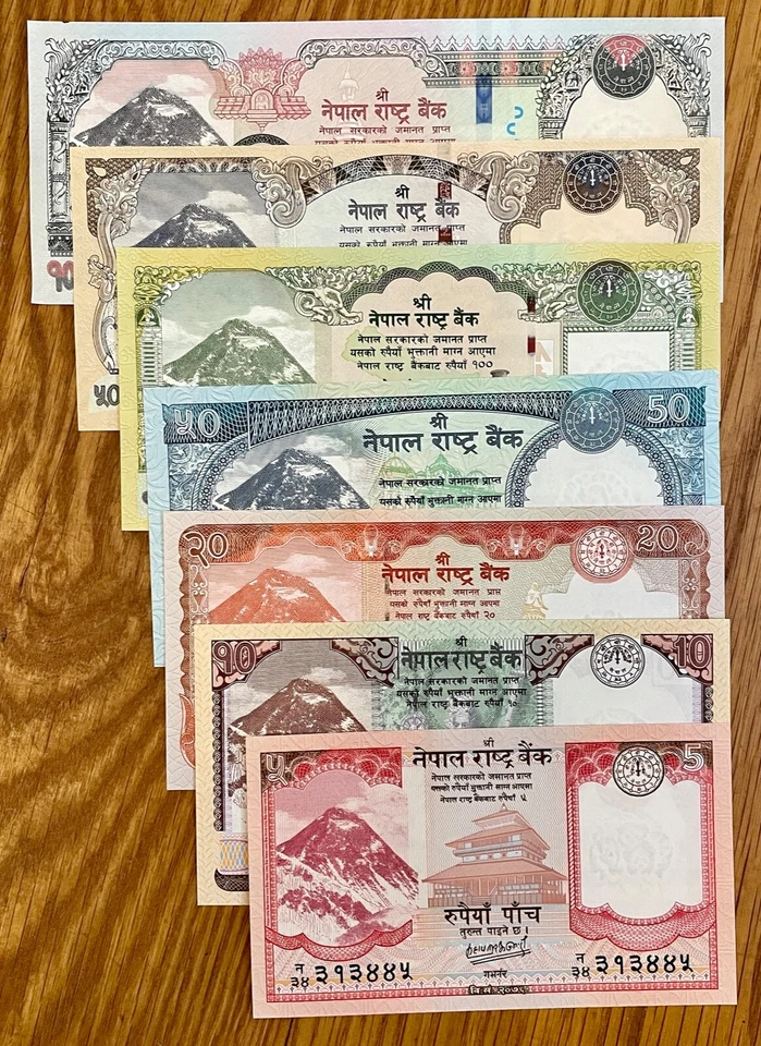 🔥 Juego Completo "NUEVO" de 7 Billetes Moneda Nepal 5-1000 Rupias Monte Everest NUEVO SIN CIRCULAR Foto 1 de 4