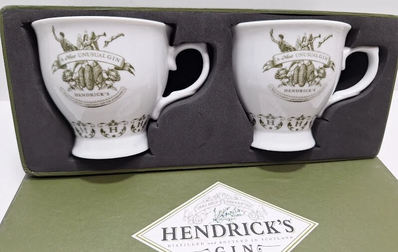 Hendrick's Gin Cups A Most Unusual Gin Green White Porcelain 3" Boxed Set Two - Image 1 of 4