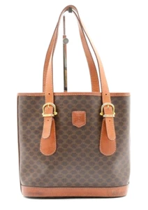CELINE [Rank AB] Macadam Blason Bucket Tote Hand Bag Purse Vintage Brown Auth - Picture 1 of 17
