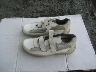 Prada Sneakers Shoes, White Leather and Silver Color Fabric, Size 7 - Image 1 of 4