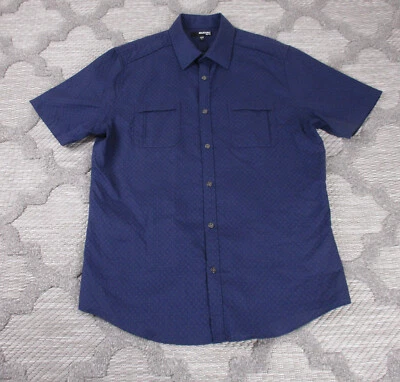 Camisa de Murano para Hombres Grande Azul Abotonada Calce Ajustado Verde Estampado de Estrellas Manga Corta Foto 1 de 4