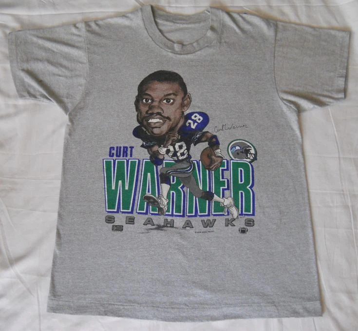 Remake 1987 Seahawks Curt Warner Cartoon T-Shirt Reprint digital HN2518 - Image 1 of 1