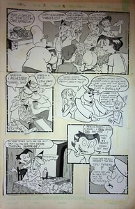 Página de cómic interior dibujado a mano Sue Bielenberg 1997 clase media Melvin 17"x11" - Imagen 1 de 4