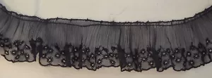 BLACK PLEATED RUFFLED EYELET LACE ~ By the Yard ~ 2 Inches Wide ~ Polyester - Picture 1 of 2