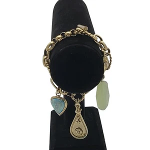 Vintage Kenneth Cole Bettelarmband Ankh Herz Stein Ringe goldfarben 8 Zoll - Bild 1 von 7