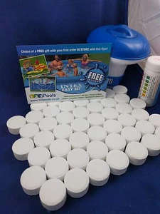 50 Chlorine Tablets + Dispenser + Testing strips Kit for Hot Tub Spa jacuzzi - Picture 1 of 1