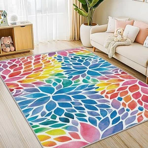 Abstract Colorful 5x7 Area Rug Modern Rainbow Dahlia Floral Rugs Multicolor K... - Picture 1 of 8