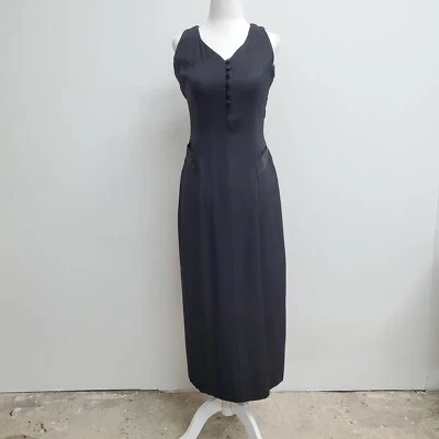 Vestido largo midi vintage años 90 All That Jazz negro botón delantero sin mangas lazo trasero Foto 1 de 4